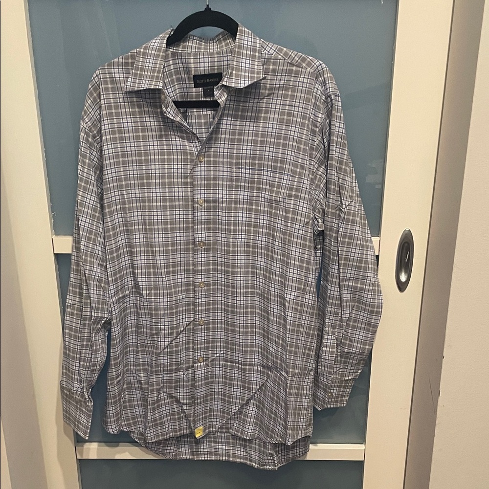 Scott Baker Men's Blue and Black Plaid Shirt, L, EUC, 100% Cotton